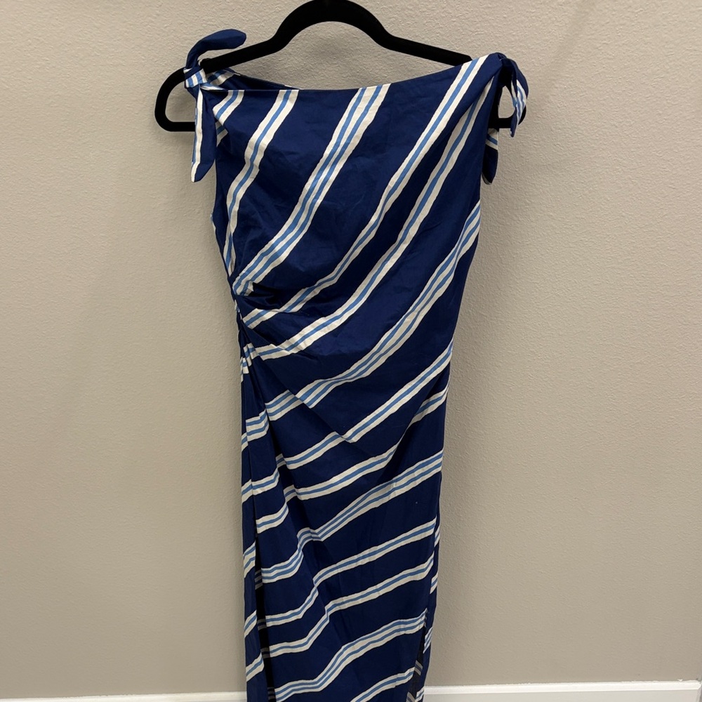 Mango Striped Asymmetric Shoulder Dress Dress
